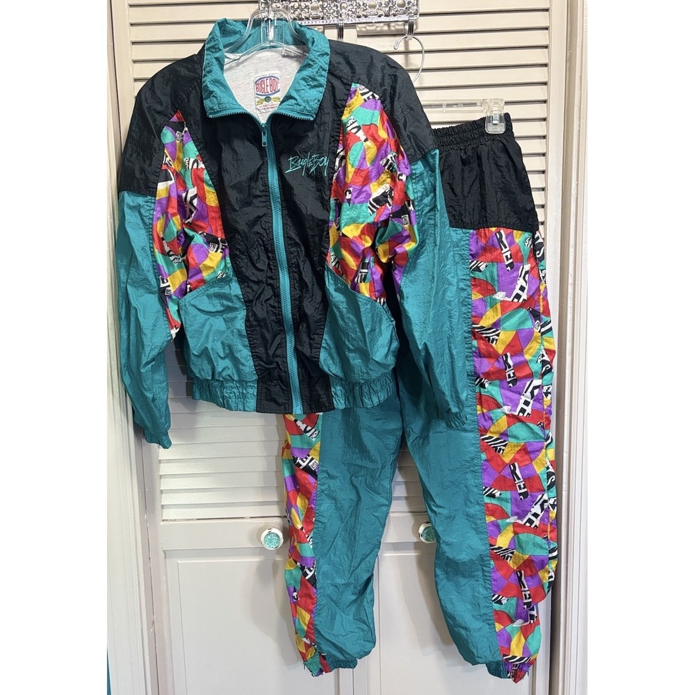 Vintage Bugle Boy Track Suit Boys Size Large Zip Jacket Lined Pants Multi-Color